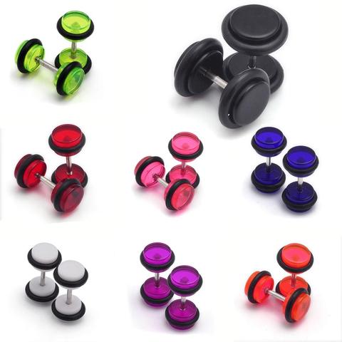 HOT 2PCS Acrylic Neon Faux Fake Cheater Earring Studs Barbell Ear Plug Earlet Gauge Taper ear piercings For Men Women 6-8mm ► Photo 1/6