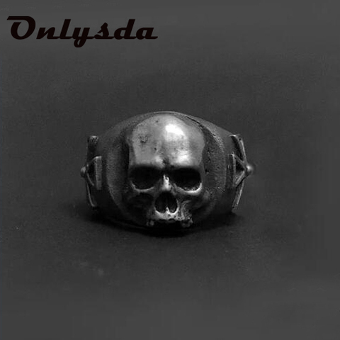 Wholesale  Men's Calvarium Skull Ring With Cross Gothic 316L Stainless Steel Biker Ring Motorcycle Band jewellery Gift OSR807 ► Photo 1/3