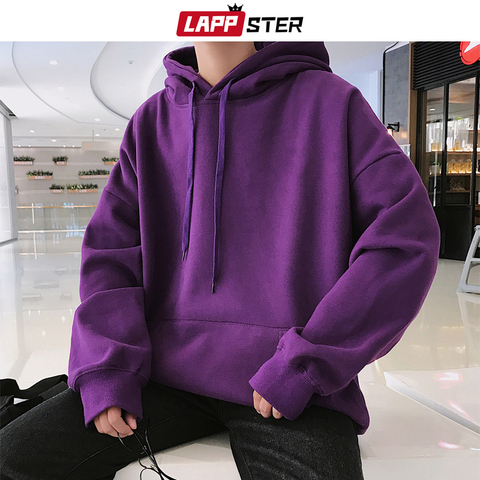 LAPPSTER Men Fleece Colorful Hoodies 2022 Autumn Mens Hip Hop Solid Hooded Sweatshirts Korean Fashions Black Winter Hoodie ► Photo 1/6