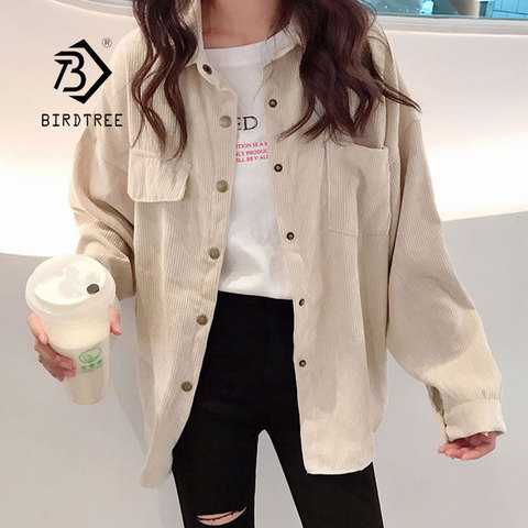 2022 New Fashion Woman Corduroy Jacket Solid Shirt Single Breasted Turn Down Collar Long Sleeve Pocket Button Feminina T90801J ► Photo 1/6