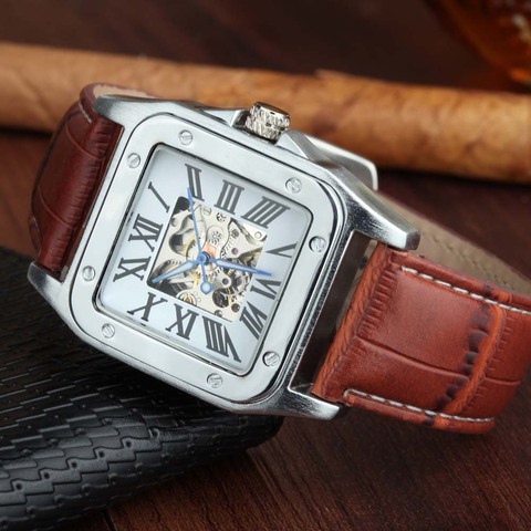 Fashion Classic Roma Watch Men Square Watches Automatic Mechanical Wristwatches Fashion Skeleton Watch Relogio Masculino GOER ► Photo 1/6