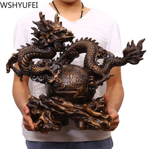 Chinese Good Lucky Dragon Figurines and Statue Golden Dragon Animals Sculpture Home Office Wedding Decor Ornaments Crafts ► Photo 1/5