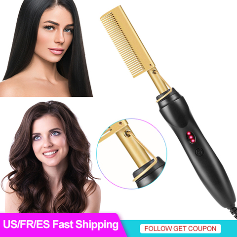 2 in 1 Hot Comb Straightener  Electric Hair Straightener Hair Curler Wet Dry Use Hair Flat Irons Hot Heating Comb For Black Hair ► Photo 1/6