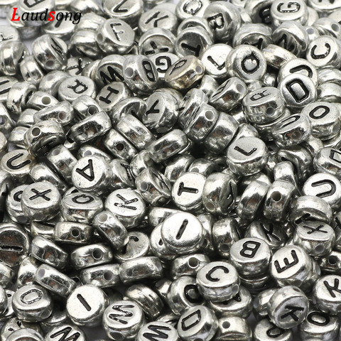 Wholesale Silver Color Mixed Letter Acrylic Beads Round Flat Alphabet Beads For Jewelry Making Handmade Diy Bracelet Necklace ► Photo 1/5