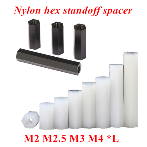 20/50pcs M2 M2.5 M3 M4 Nylon standoffs Black/white female to female Hex Nylon standoff spacer Flat head plastic spacing screws ► Photo 1/5