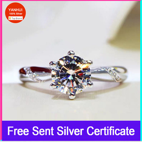 Big 98% OFF! Authentic 100% 925 Sterling Silver 6mm 1.0ct Zirconia Diamond Ring Wedding Fine Jewelry 2022 New Design YANHUI(363) ► Photo 1/6