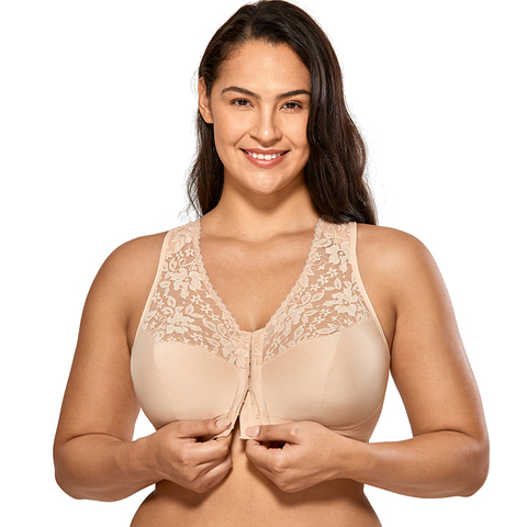 Women's Front Closure Wireless Full Figure Racerback Lace Plus Size Bra ► Photo 1/6