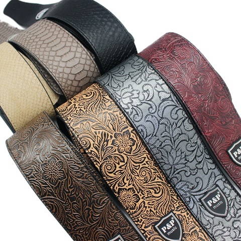 Guitar accessories Leather guitar strap PU bass strap Electric guitar strap Adjustable embossed guitar strap ► Photo 1/6