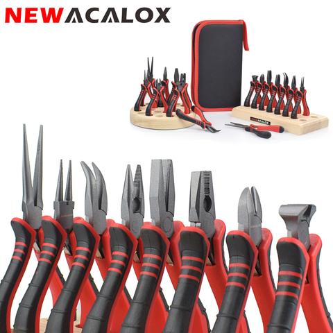 NEWACALOX 8PC Mini Pliers Set Jewelry Making Beading Wire 4.5 Inch Wire Cutter Pliers Manual Diagonal Pliers DIY Plier Set ► Photo 1/6