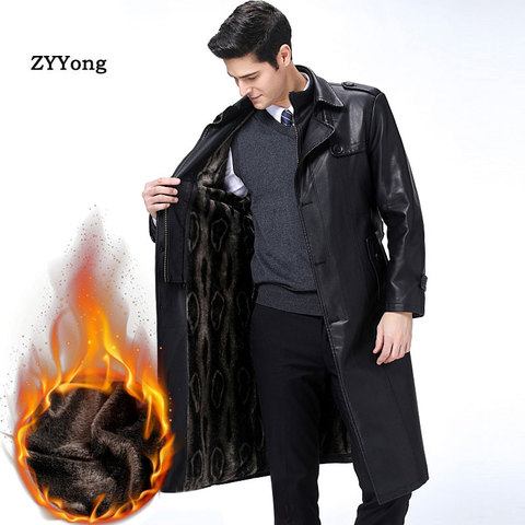 2022 Winter Leather Sheepskin Mens Leather Jacket Coats Windbreaker Plus Size 5XL European Russia Male Genuine Leather Trench ► Photo 1/6