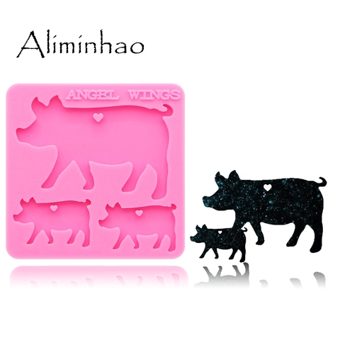 DY0124 Shiny Pig mother/baby family Keychain silicone molds DIY epoxy resin molds for jewelry Decorative Craft Mold wholesale ► Photo 1/6