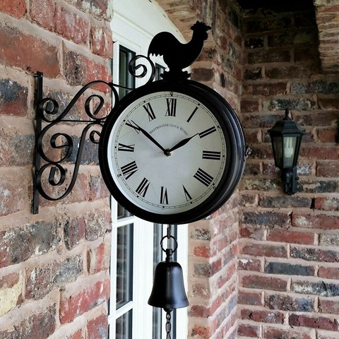 Outdoor Garden Wall Station Clock Double Sided Cockerel Vintage Retro Home Decor ► Photo 1/6