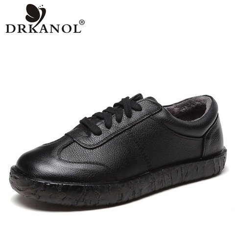 DRKANOL New Handmade Flat Shoes Women Genuine Leather Winter Warm Shoes Soft Non-slip Pregnant Woman Casual Shoes Big Size 35-41 ► Photo 1/6