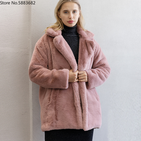 Mink Coats Women 2022 Winter Top Fashion Pink FAUX Fur Coat Elegant Thick Warm Outerwear Fake Fur Jacket Chaquetas Mujer ► Photo 1/6