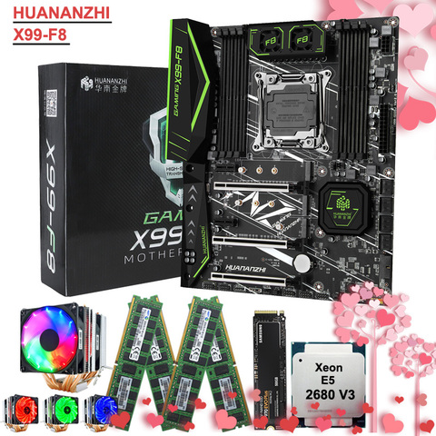 HUANANZHI X99-F8 motherboard with M.2 WIFI slot M.2 NVMe 500G SSD CPU Intel Xeon 2680 V3 with cooler RAM 64G(4*16G) DDR4 RECC ► Photo 1/6