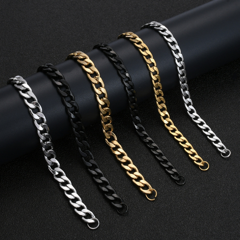 Hot Sale Stainless Steel Gold Black Color Cuban Chain Bracelet For Men Titanium Steel Link Bracelet 6/8/10MM Length 20CM ► Photo 1/6