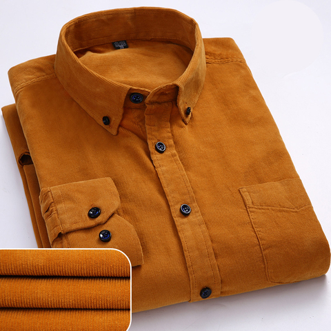Men Casual Shirts Soft Leisure Solid Regular Fit Cotton Corduroy Long Sleeved Warm Man's Shirt New Easy Care  Oversized Clothes ► Photo 1/6