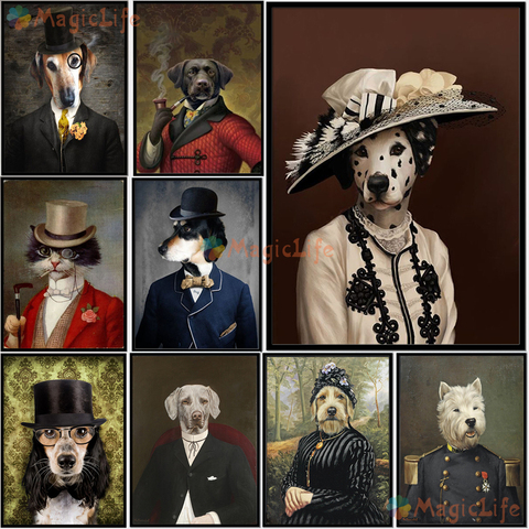 Cartoon Classical Dog Wall Art Canvas Painting Restoring ancient ways Animal Posters Prints Living Room Pictures Unframed ► Photo 1/6