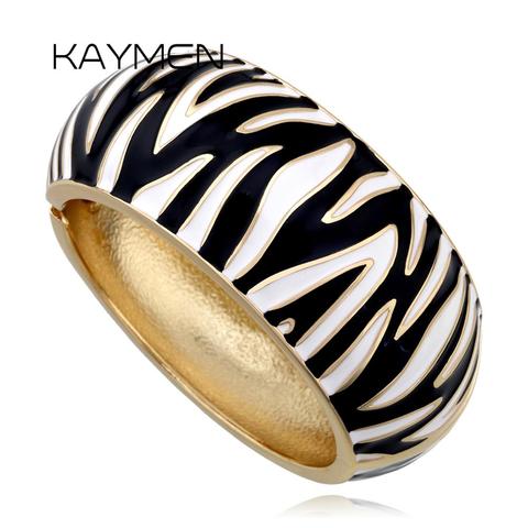 New Arrival Golden Plated Zebra-Print Shape Round Bangle Cuff Bracelet for Women Party Prom Wedding Gift Jewelry 2 Colors ► Photo 1/6