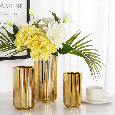Flower Vases Ceramic Gold Plating Ceramic Vase flower pot Gold Home Decoration Accessories Tools modern home decor vase ► Photo 1/6