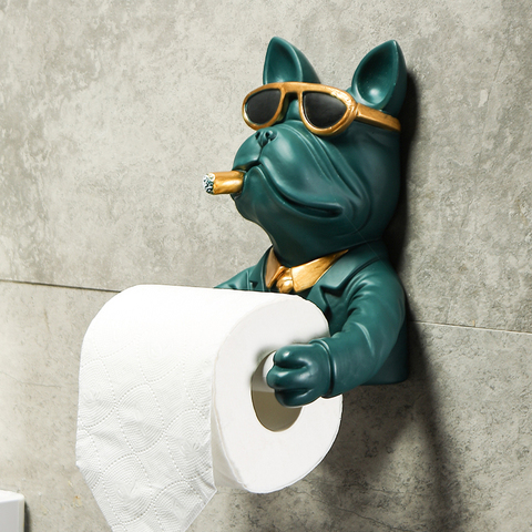 Resin Sunglasses Dog Figurin Roll Toilet Tissue Holder Wall Mounted Tissue Holder Paper Tissue Box Holder Bathroom Decor Tissue ► Photo 1/6