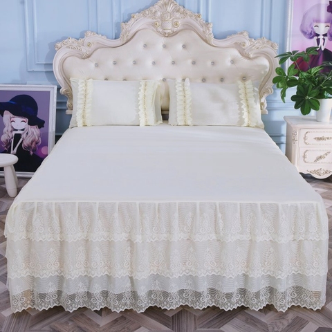 1pcs Luxury Solid Lace Ruffle Bed Skirt Quality Thicken Elastic Non-Slip Bedspreads Sheet Soft Mattress Cover No Free Pillowcase ► Photo 1/6