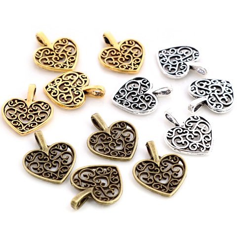 30pcs Charms hollow lovely heart 16x14mm Antique Making pendant fit,Vintage Tibetan Silver Plated Bronze,DIY bracelet necklace ► Photo 1/6