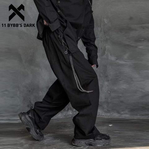 11 BYBB'S DARK Chain Drawstring Tactical Pant Man 2022 Black Elastic Waist Jogger Pants Harajuku Hip Hop Men Trousers Streetwear ► Photo 1/1