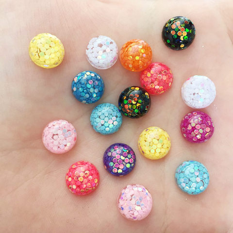 50PCS Resin 10mm Colorful Glitter Round Bead Flatback Rhinestone Scrapbook Crafts Diy Half Beads Jewelry Making Accessories W77 ► Photo 1/6