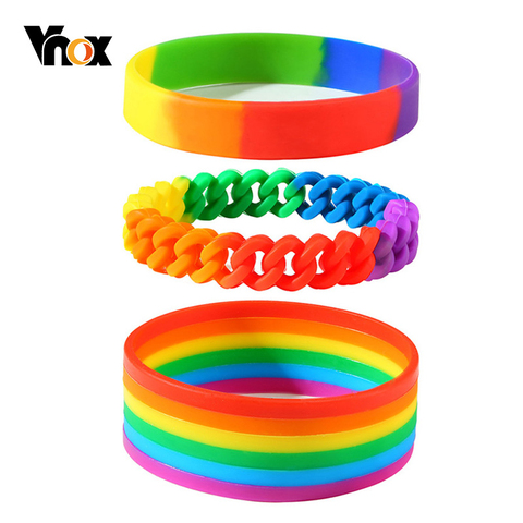 Vnox Soft Rubber Silicone Bangle for Men Women Rainbow Colored Bangle LGBTQ Gay Pride Wristband Jewelry ► Photo 1/6
