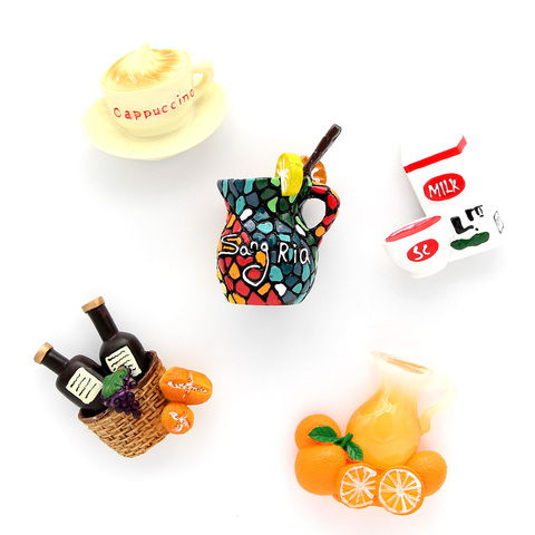 Magnetic refrigerator stick Mosaic juice cup milk coffee cup orange juice bottle red wine basket 3d fridge magnets refrigerator ► Photo 1/6