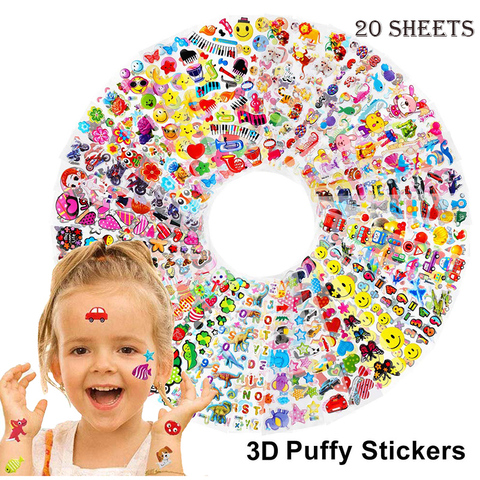 20 Diffetent Sheets 3D Bubble Puffy Stickers for Girls Boys Cartoon Princess Sticker Waterproof PVC DIY Toys Kids Children Gifts ► Photo 1/6