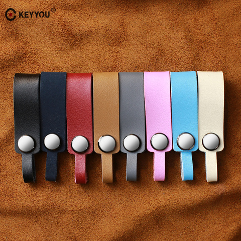 KEYYOU New Model Style Genuine Leather Tow Straps Material Smooth Surface Car Key Ring Chain Car Interior Keychain For Car Auto ► Photo 1/6