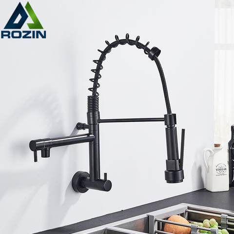 Rozin Matte Black Pull Down Kitchen Faucet Single Cold Water Dual Spouts Kitchen Tap 4 Colors Wall Mounted ABS Nozzle Crane ► Photo 1/1