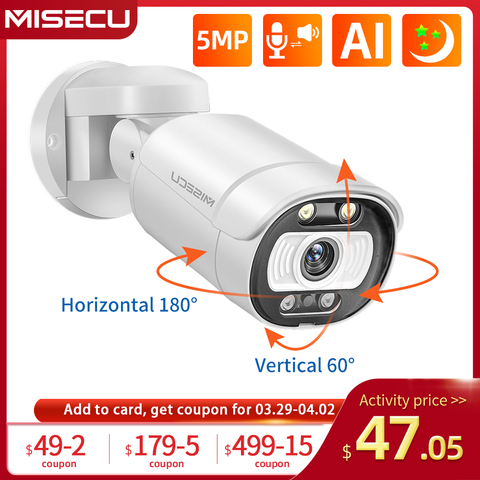 MISECU H.265 5MP PTZ POE Camera Smart Ai Face Detected Full Color Night Two-way Audio CCTV Video Security Surveillance Kit Onvif ► Photo 1/6