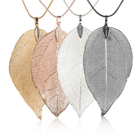Fashion True Natural Real Leaves Leaf Pendant Necklace Long Sweater Snake Chain For Women Jewelry Gift ► Photo 1/6