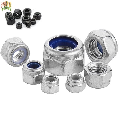 DIN985 304 Stainless Steel or Black Carbon Steel Hex Hexagon Locknut M2 M2.5 M3 M4 M5 M6 M8 M10 M12 M14 M16 M20 M24 Nylon Nut ► Photo 1/1