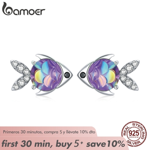 bamoer Silver Fish Stud Earrings 100% 925 Sterling Silver Happy Tropical Litte Fish Earring for Women Fashion Jewelry SCE1028 ► Photo 1/6