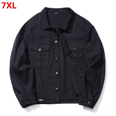 Fashion casual denim short coat men plus size 7XL loose black solid color lapel clip ► Photo 1/1