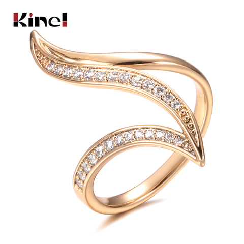 Kinel New Fine Hyperbole Curve Women Rings White Round Micro Wax Inlay Natural Zircon 585 Rose Gold Fashion Jewelry Unique Ring ► Photo 1/6