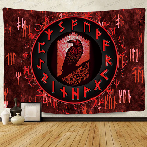 Simsant Viking Raven Tapestry Mysterious Viking Meditation Psychedelic Runes Art Wall Hanging Tapestries for Living Room Decor ► Photo 1/6