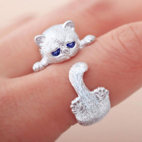 100% 925 Sterling Silver Sweet Cute Cat Animal Ladies Finger Rings Promotion Jewelry Women Open Party Ring Never Fade ► Photo 1/6