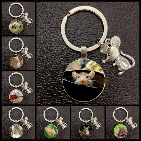 New small women's small mouse painting keychain fairy mouse glass convex round keychain person girl's favorite gift souvenir ► Photo 1/6