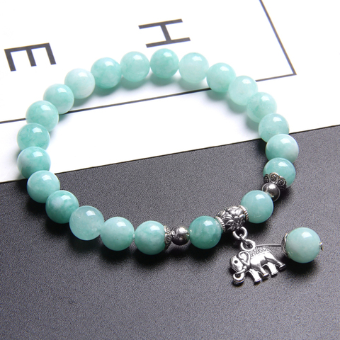 Fashion Natural Blue Chalcedony Beads Bracelet Cute Elephant Pendant Charm Bracelet Pulseira for Women Yoga Energy Jewelry Gifts ► Photo 1/6