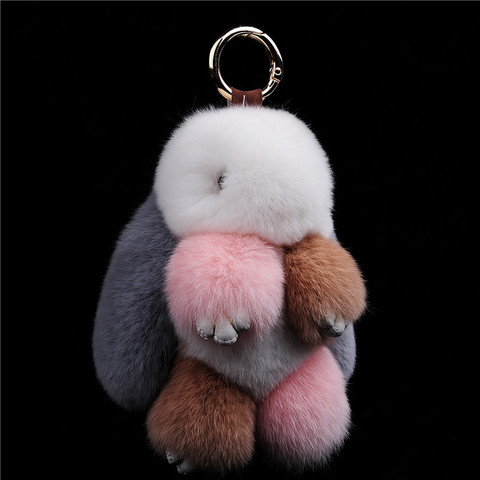 Fur bunny keychain Pendant Rex Rabbit's Hair Bag Automobile Key holder ring chain Jewelry Exceed Adorable Rabbit toy keychain ► Photo 1/5