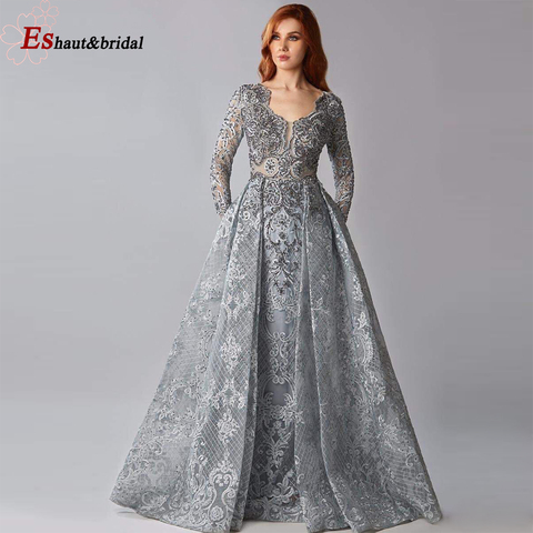 Luxury Dubai Evening Dress 2022  Full Lace Long Sleeves Mermaid Crystal Handmade Sequin Arabic Formal Party Gown ► Photo 1/6