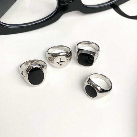 Cool Black Rings For Women Men Hip Hop Geometric Oval Square Personality Punk Charms Finger Rings Girl's Fashion Jewelry ► Photo 1/6