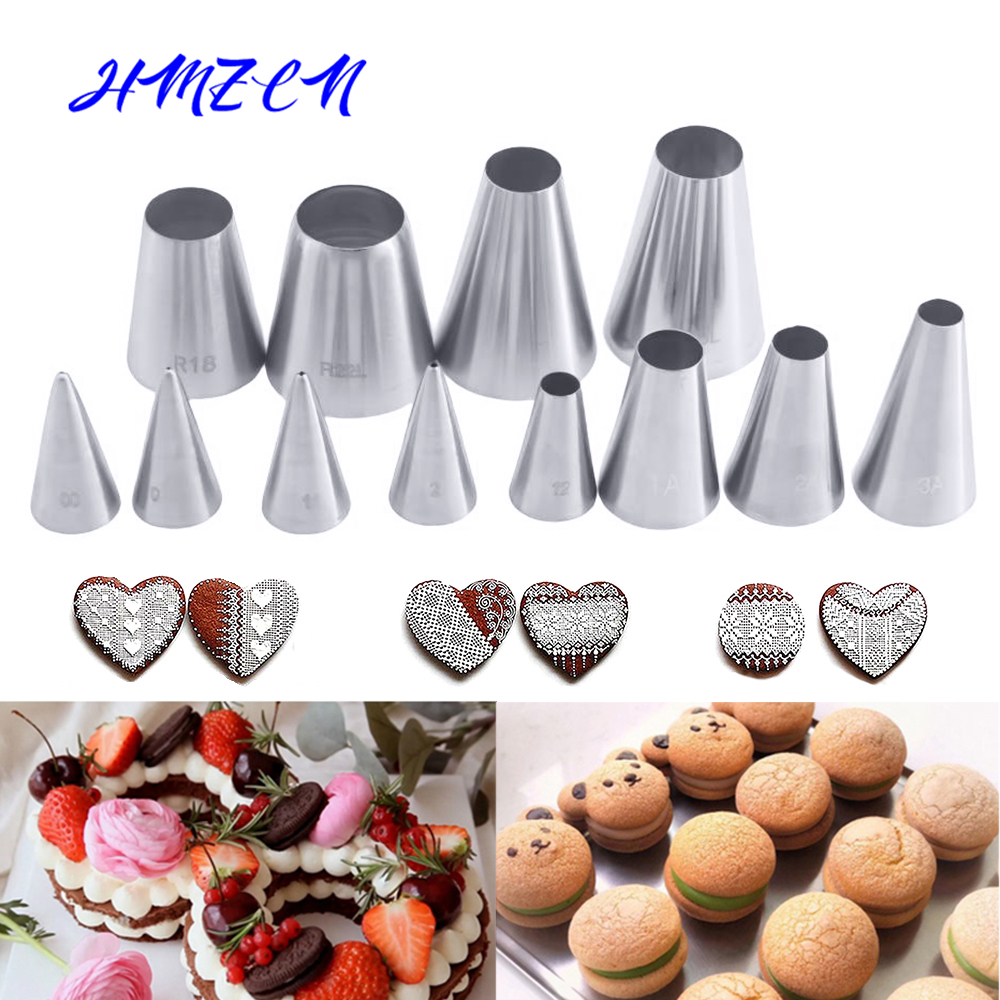 HMZCN Multiple Size Round Icing Piping Nozzles  Writing Pastry Nozzle Stainless Confectionery Cream Cake Decorating Tools ► Photo 1/6