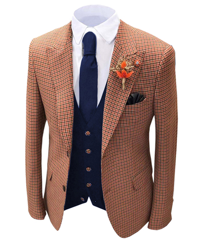 1 piece Orange  Men's Plaid Wool Tweed  Blazer Groomsmen Notch Lapel Mens Jacket For Wedding Bridegroom Slim Fit Tuxedo ► Photo 1/6