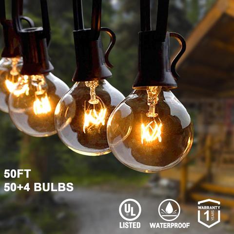 25Ft 30ft 50ft G40 String Lights with Globe Clear Bulbs &  Spare Bulbs Waterproof IP44 Patio Hanging Lights for Indoor & Outdoor ► Photo 1/6